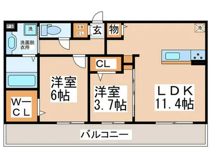 エスペランジュ(2LDK/1階)の間取り写真