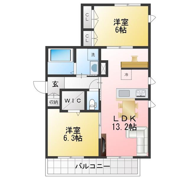 アヴェニール横濱大口(2LDK/3階)の間取り写真