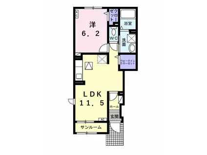 トロワ三本木(1LDK/1階)の間取り写真
