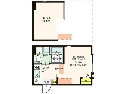 ハーモニーテラス堀切(1K/2階)の間取り写真
