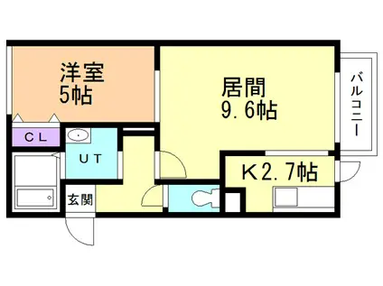 プレジャー室蘭駅前(1LDK/2階)の間取り写真