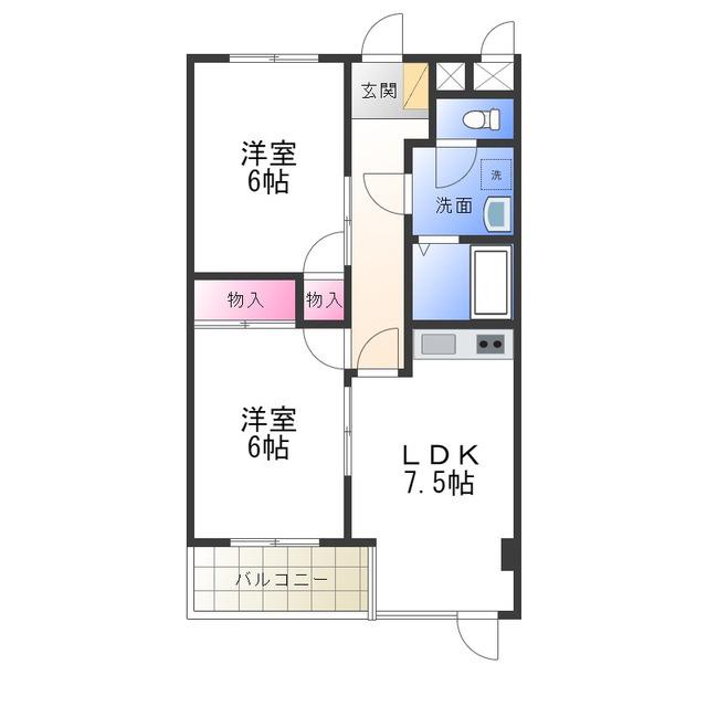 カノークススリーSマンション(2DK/3階)の間取り写真