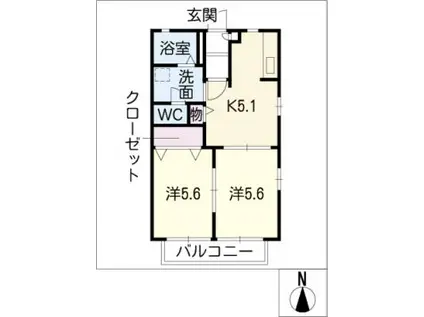 ジュエルS(2K/1階)の間取り写真