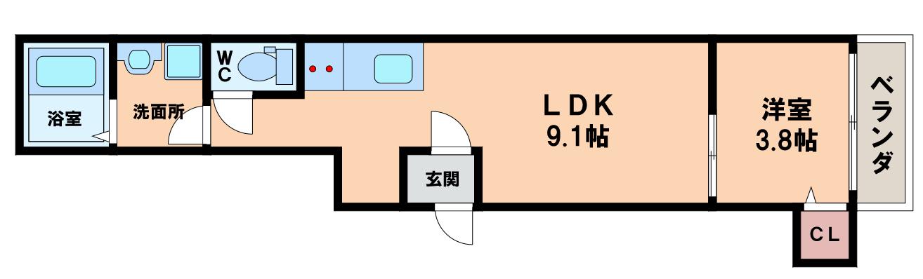 ジニアス・エフ(1LDK/2階)の間取り写真