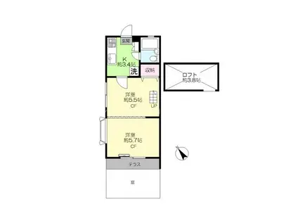 アーバン21鵜の木(2K/1階)の間取り写真