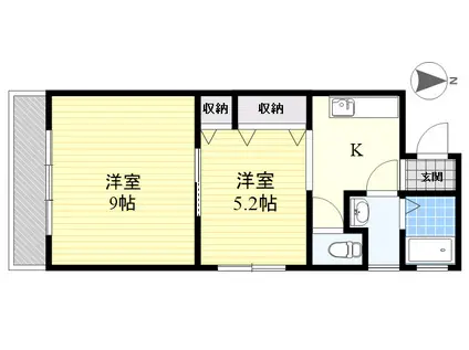 ライフ山一(2K/2階)の間取り写真