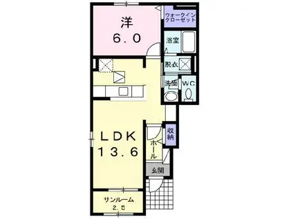 ブラッサム(1LDK/1階)の間取り写真