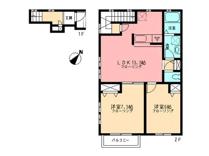 ファインヴィレッジはるひ野H(2LDK/2階)の間取り写真