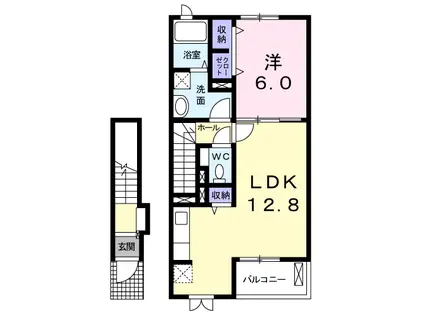 カレント・K(1LDK/2階)の間取り写真