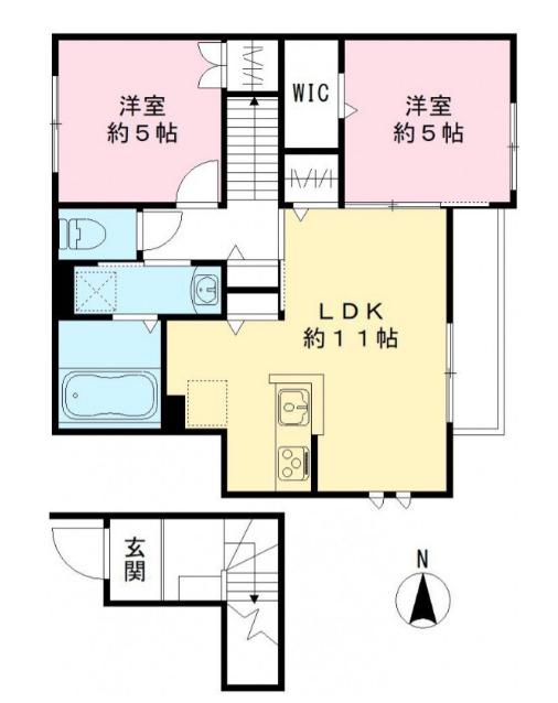 ヴィラ・クレール(2LDK/2階)の間取り写真