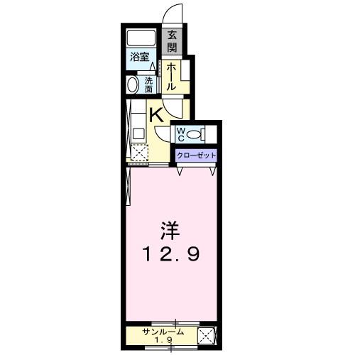 メインステージ東横B(1K/1階)の間取り写真