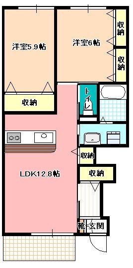 ユニヴァリーコンチェルト(2LDK/1階)の間取り写真