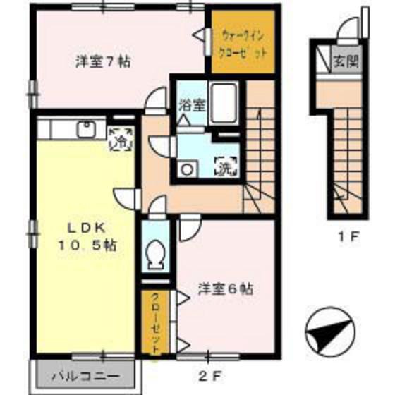 ウィルモアSHIGENOIII棟(2LDK/2階)の間取り写真
