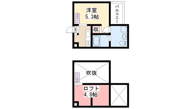 ヒルズ古出来(ワンルーム/2階)の間取り写真