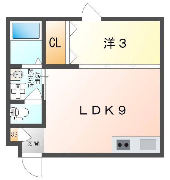 GMヒルズ藤田町(1LDK/1階)の間取り写真