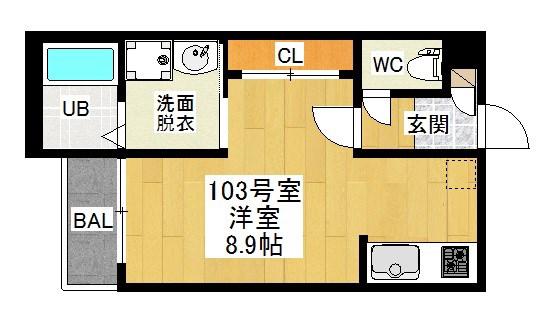 GRANDTICスリジエ(ワンルーム/2階)の間取り写真