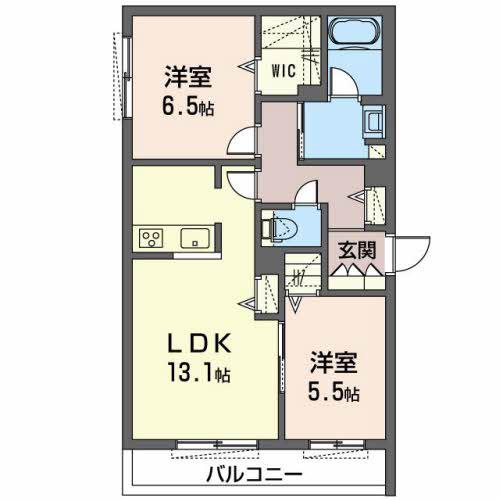 シャーメゾン飾磨区細江(2LDK/2階)の間取り写真