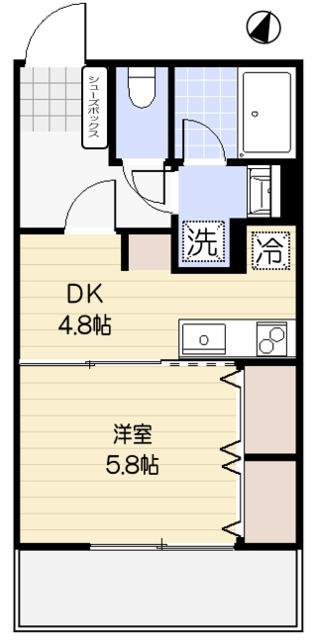 グリーンコート一の坂(1DK/1階)の間取り写真