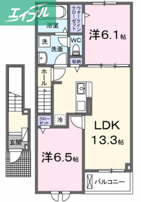 エスポワール昴B(2LDK/2階)の間取り写真