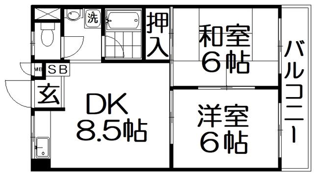 シャトーKITAII(2DK/3階)の間取り写真