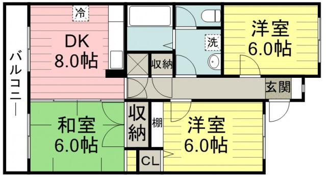 テラス新宿(3DK/2階)の間取り写真