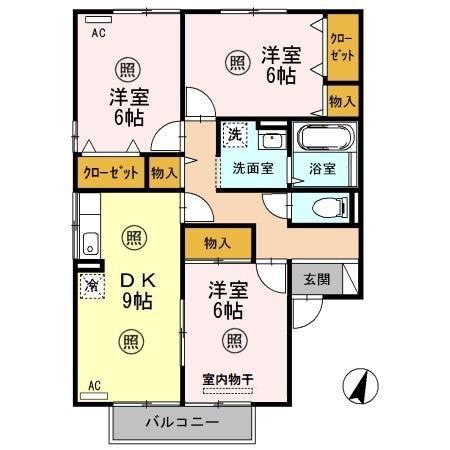 ベルドミールA棟(3DK/1階)の間取り写真