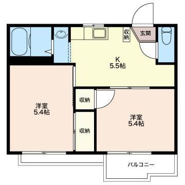 アシェンダハウスB(2K/2階)の間取り写真