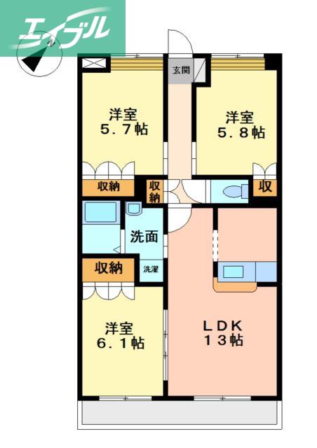 ボンヌールラパン(3LDK/2階)の間取り写真
