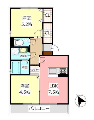 ルミエール須賀(2DK/3階)の間取り写真