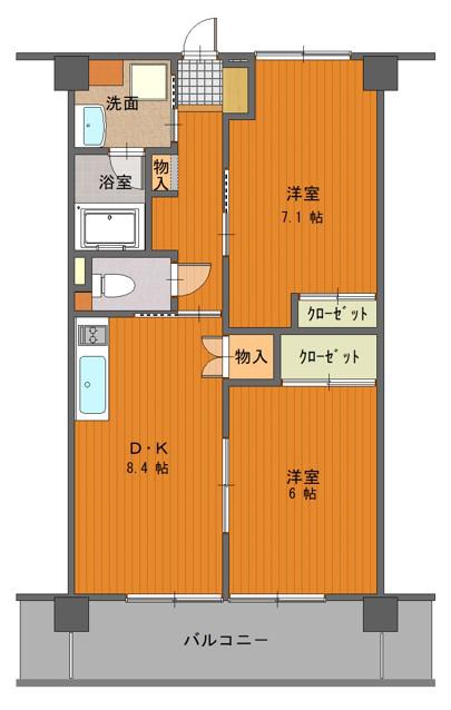 サンライズ入間(2DK/1階)の間取り写真