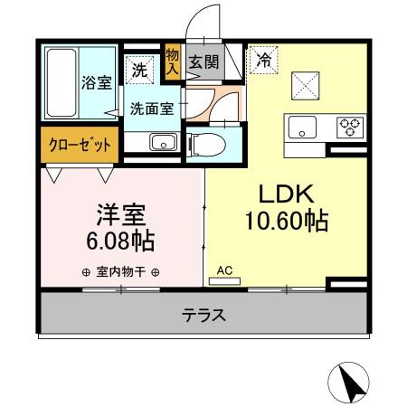 ピュア清水新居(1LDK/1階)の間取り写真