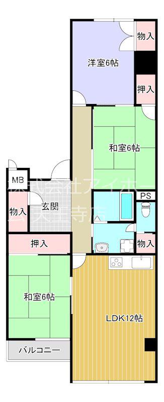 かもめ第一コーポ 12号棟(3LDK/9階)の間取り写真