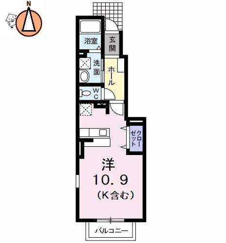 ライトハウス(ワンルーム/1階)の間取り写真