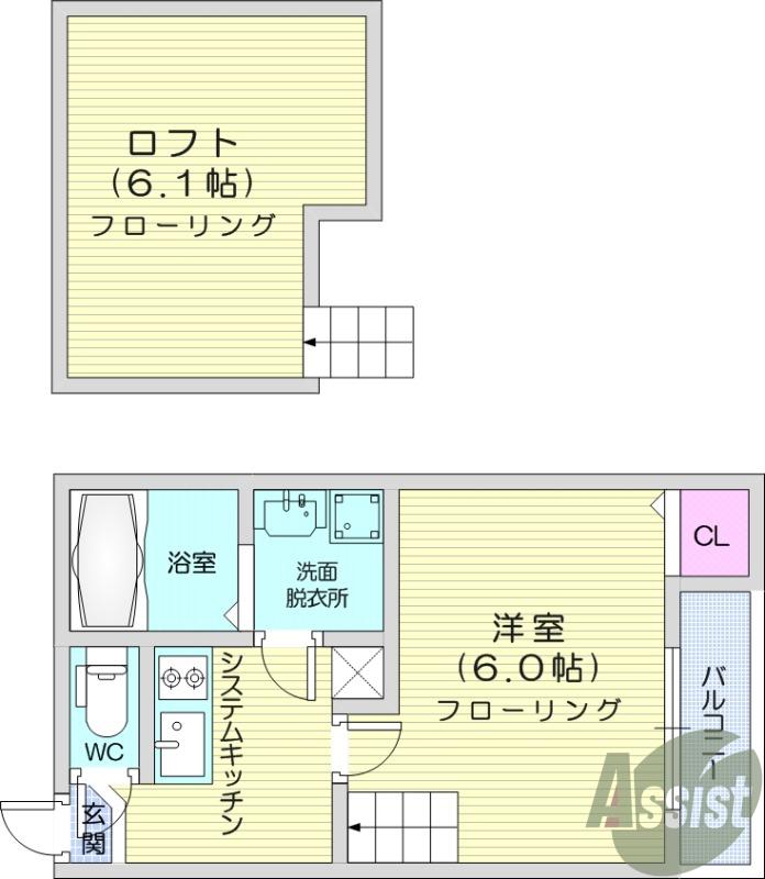 ハーモニーテラスS(1K/2階)の間取り写真