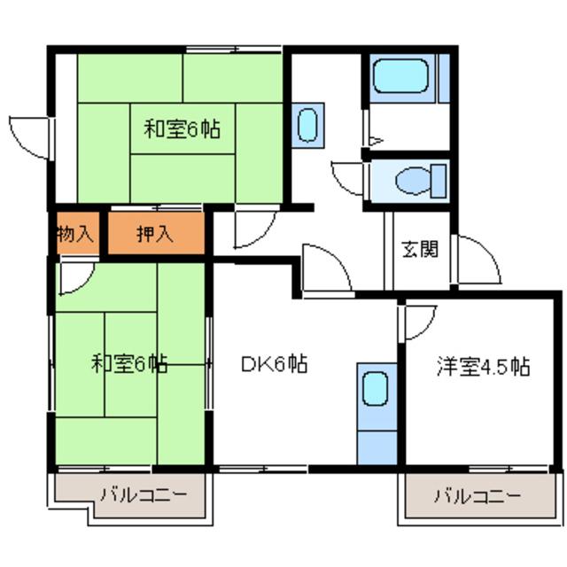 リラハイツB(3DK/1階)の間取り写真