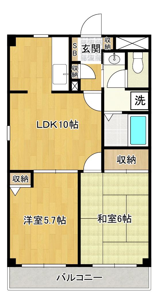 サンライト南浦和5番館(2LDK/1階)の間取り写真