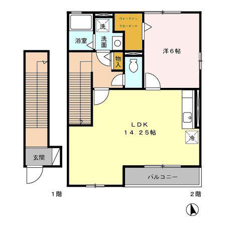 ウィスタリアガーデンA・B(1LDK/2階)の間取り写真