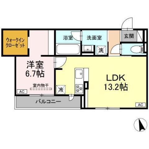 セレスティア長良 ウエスト(1LDK/2階)の間取り写真