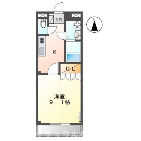 ソレイユII番館(1K/2階)の間取り写真