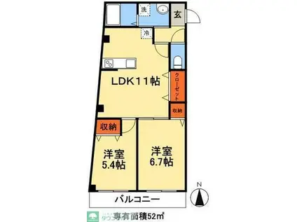 ドエル・シャンビエン(2LDK/3階)の間取り写真