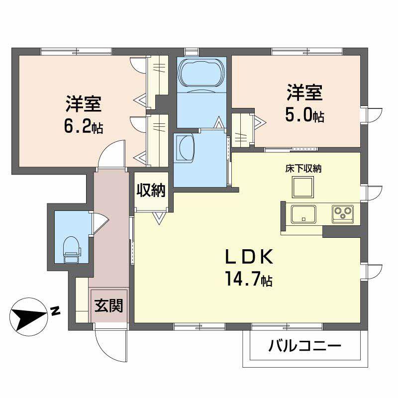 パールハイツ J棟(2LDK/1階)の間取り写真