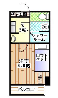 グリーンヴィレッジ(ワンルーム/2階)の間取り写真