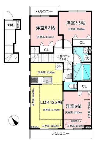 オーチャードC(3LDK/2階)の間取り写真