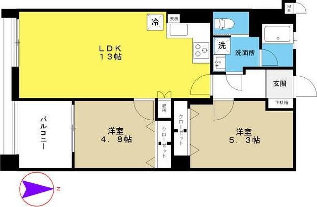 目白ビル(2LDK/6階)の間取り写真