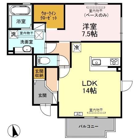 グランドソレイユ B(1LDK/2階)の間取り写真