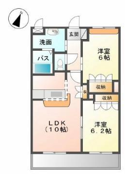 サザンクロス(2LDK/2階)の間取り写真