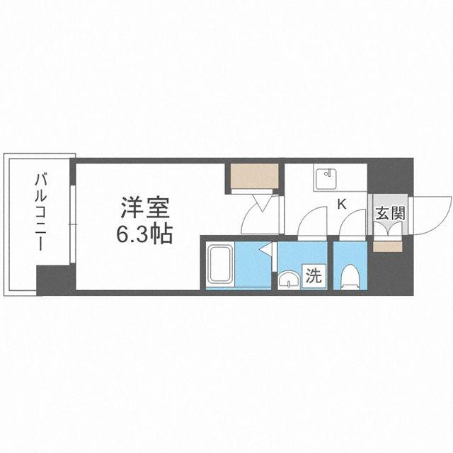 エスリードレジデンス大阪福島シティウエスト(1K/2階)の間取り写真