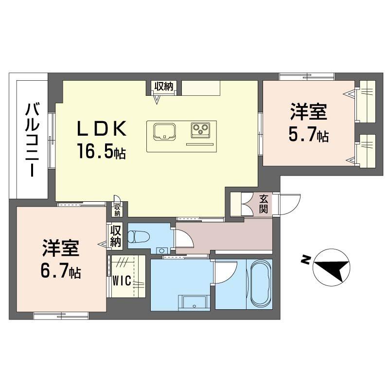 西武多摩川線 多磨駅 徒歩3分 3階建 築1年(2LDK/2階)の間取り写真