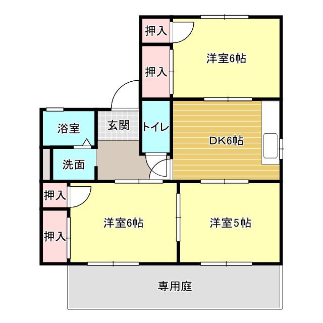 ドミール宮西(3DK/1階)の間取り写真