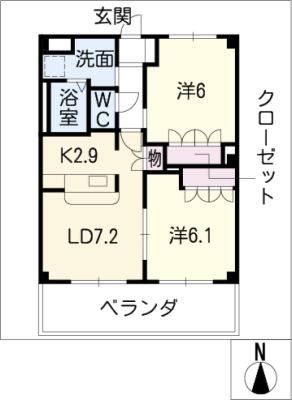 ガーデニングヒルズ東西野(2LDK/2階)の間取り写真
